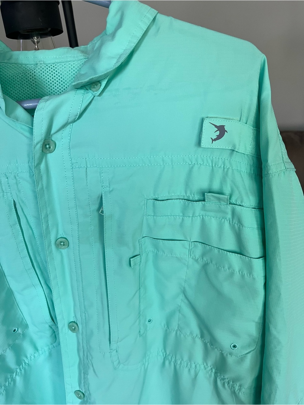 Men’s Lightweight Reel Legends Fishing shirt in Mint Green